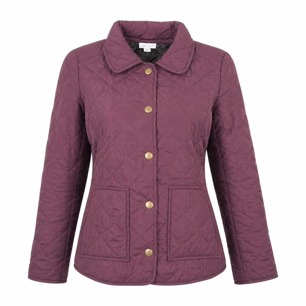 J Jill Jacket Womens S Petite Heritage Quilted Purple Barn Collared Pockets